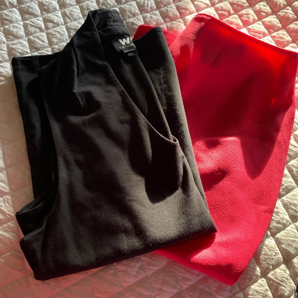 Kardashian Kollection Pencil Skirt Size M pink with zip and black blouse set